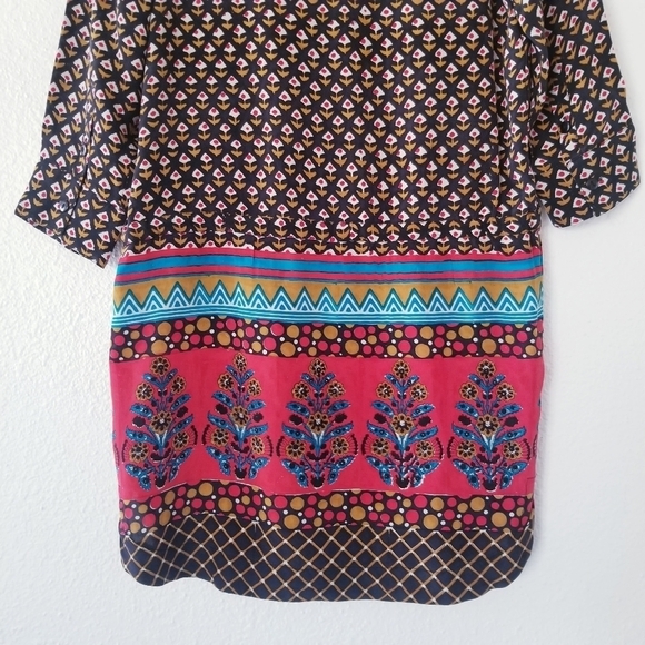 TOLANI Anthopologie Silk Bohemain Button Down Shirt Dress Tunic W Drawstring. - Picture 8 of 16